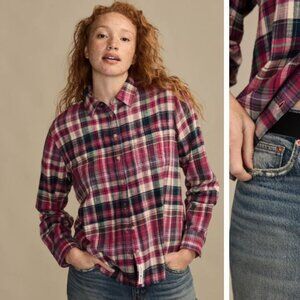 Lucky Brand clyde plaid boyfriend button down shirt pink multi plaid size L